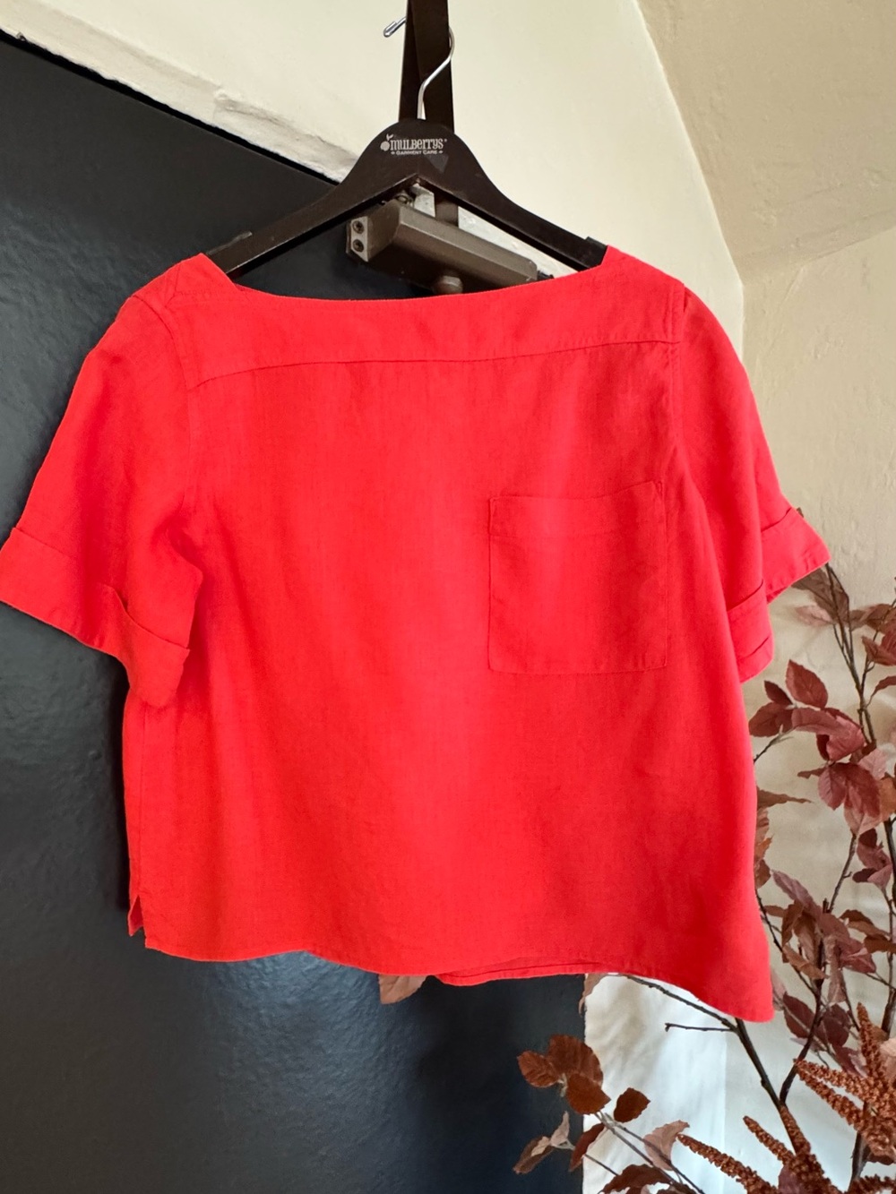 J. Crew Red Short-Sleeve Boxy Tunic Top with Patch Pocket
